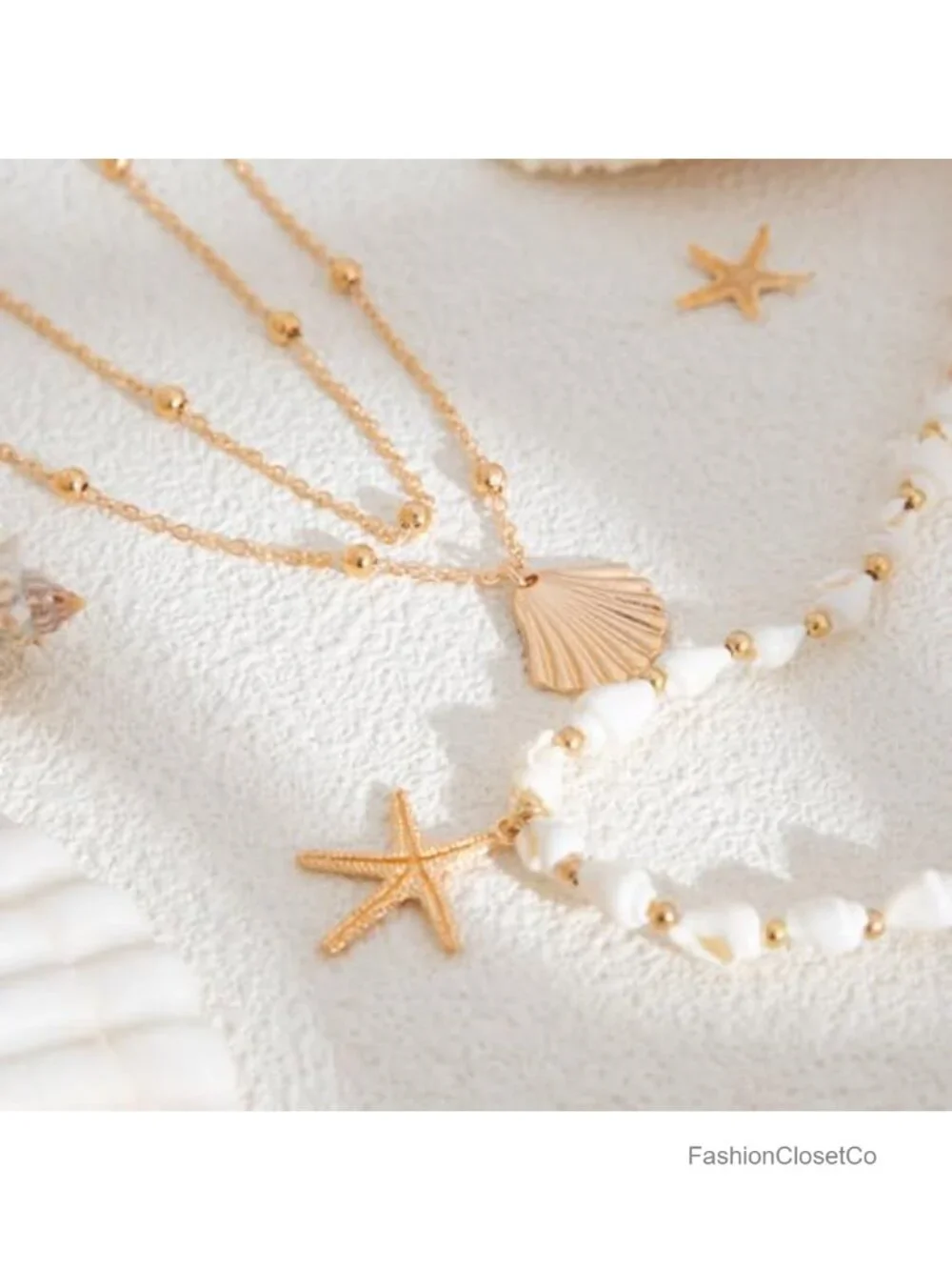 3-Piece Seashell Choker Set for Women Stackable Beach Jewelry